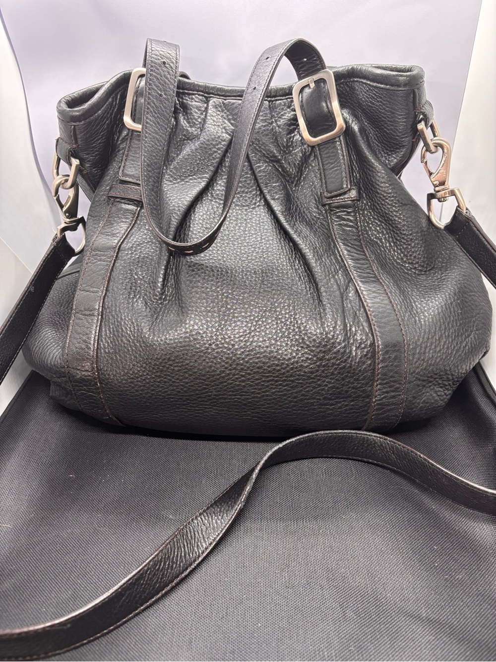 Cole Haan Black Leather Shoulder Bag with Buckles